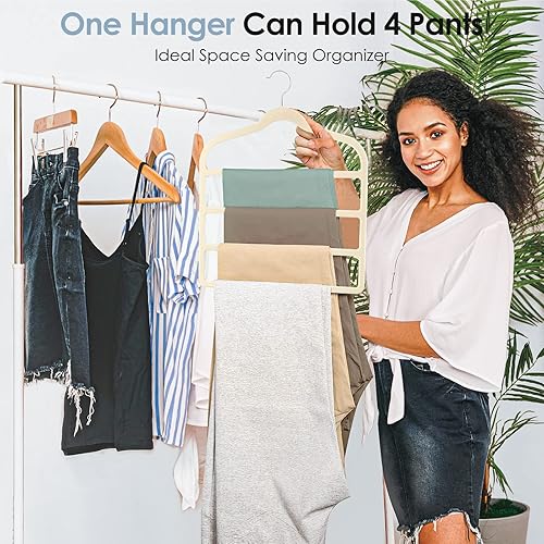 Miniatura 2 de DUDUCOFU - Perchas de terciopelo antideslizantes que ahorran espacio paquete de 4 perchas de terciopelo rosa perchas de ropa de varias capas