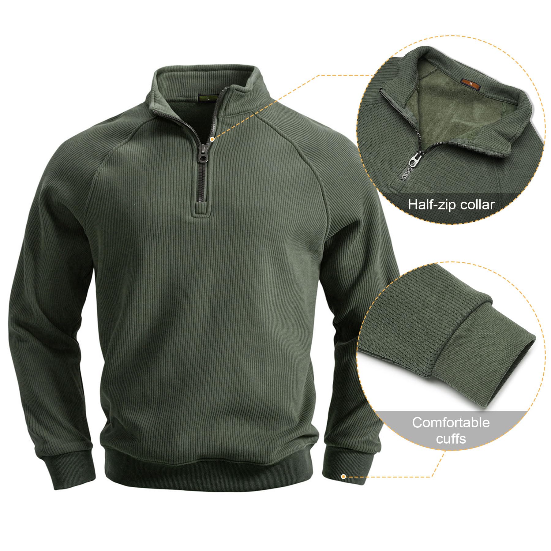Jersey para hombre con cremallera 1/4, forro polar cálido, cuello alto, manga larga, jersey de punto fino, sudadera de algodón