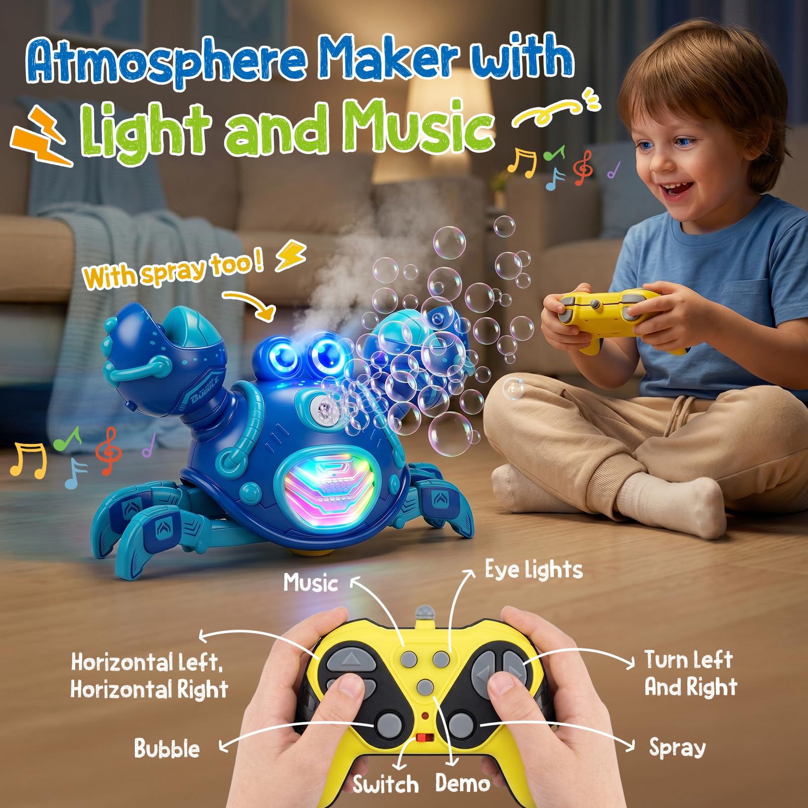 Beria Electric Bubble Machine for Kids 3-12 Year Old: Crab Bubble Machine Sound Toy Lights Up Bubble Blower Gifts for Toddler Baby Age 3 4 5 6 7 8 Birthday Presents Indoor Garden Bubble Toy Party - Image 4