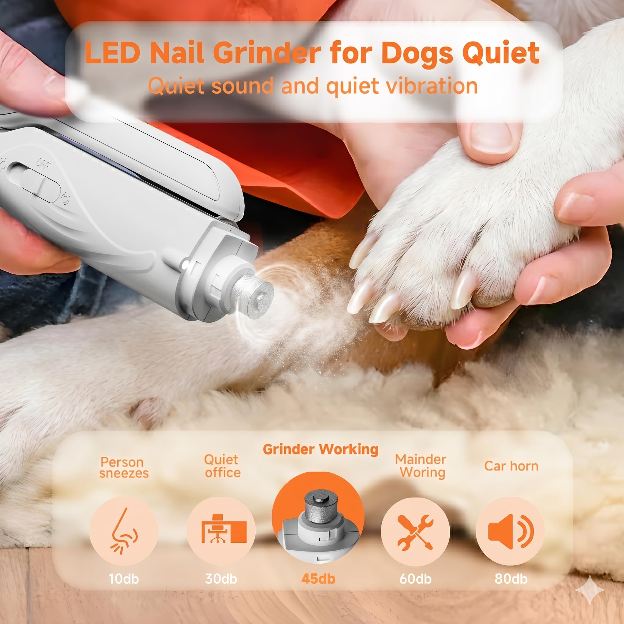 2-in-1 Dog Nail Clippers with Lights 2 LED & Dog Nail Grinder Quiet, Dog Nail Trimmers, USB Rechargeable and Splash Guard, Pet Nail Grinder for Small, Medium, and Large Dogs & Cats - image 3