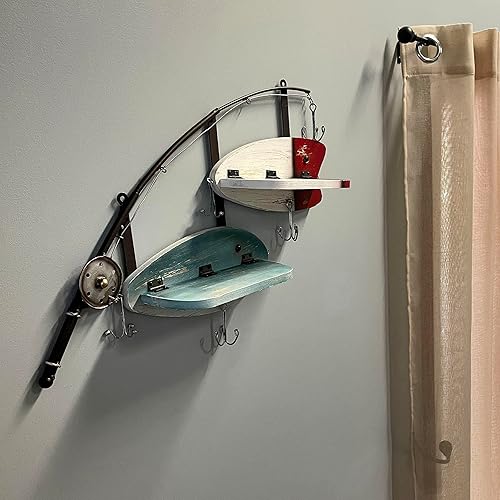 Miniatura 7 de Chesapeake Bay Ltd Caña de pescar de madera y metal de 29 pulgadas, estante decorativo de pared, señuelo flotante para decoración del hogar