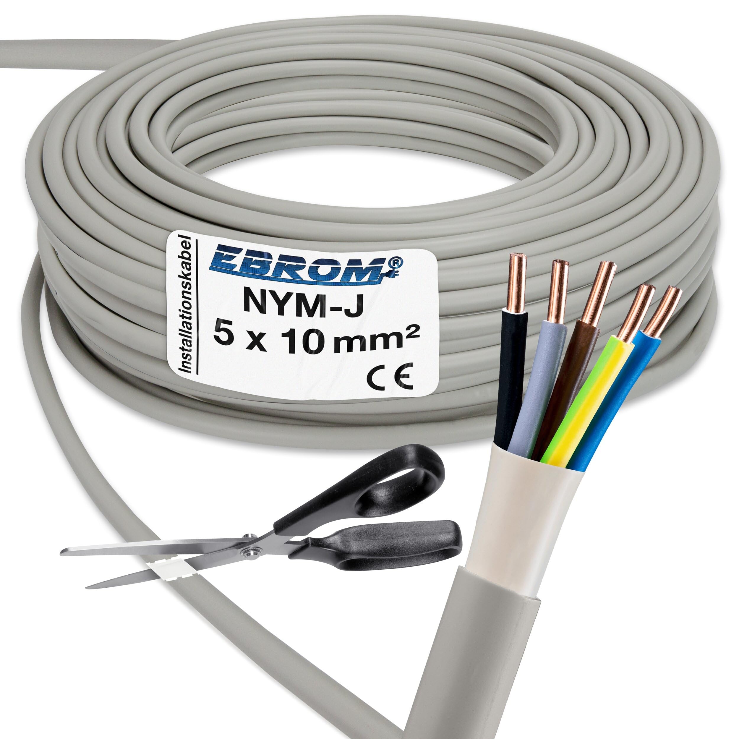 Towar sprzedawany na metry z dokładnością do metra: NYM-J 5 x 10 mm² (mm2) przewód płaszczowy – przewód instalacyjny – szary – wybór w odstępach 1 metra – na przykład: 5 m – 10 m – 15 m – 18 m – 20 m – 25 m – 50 m itd.