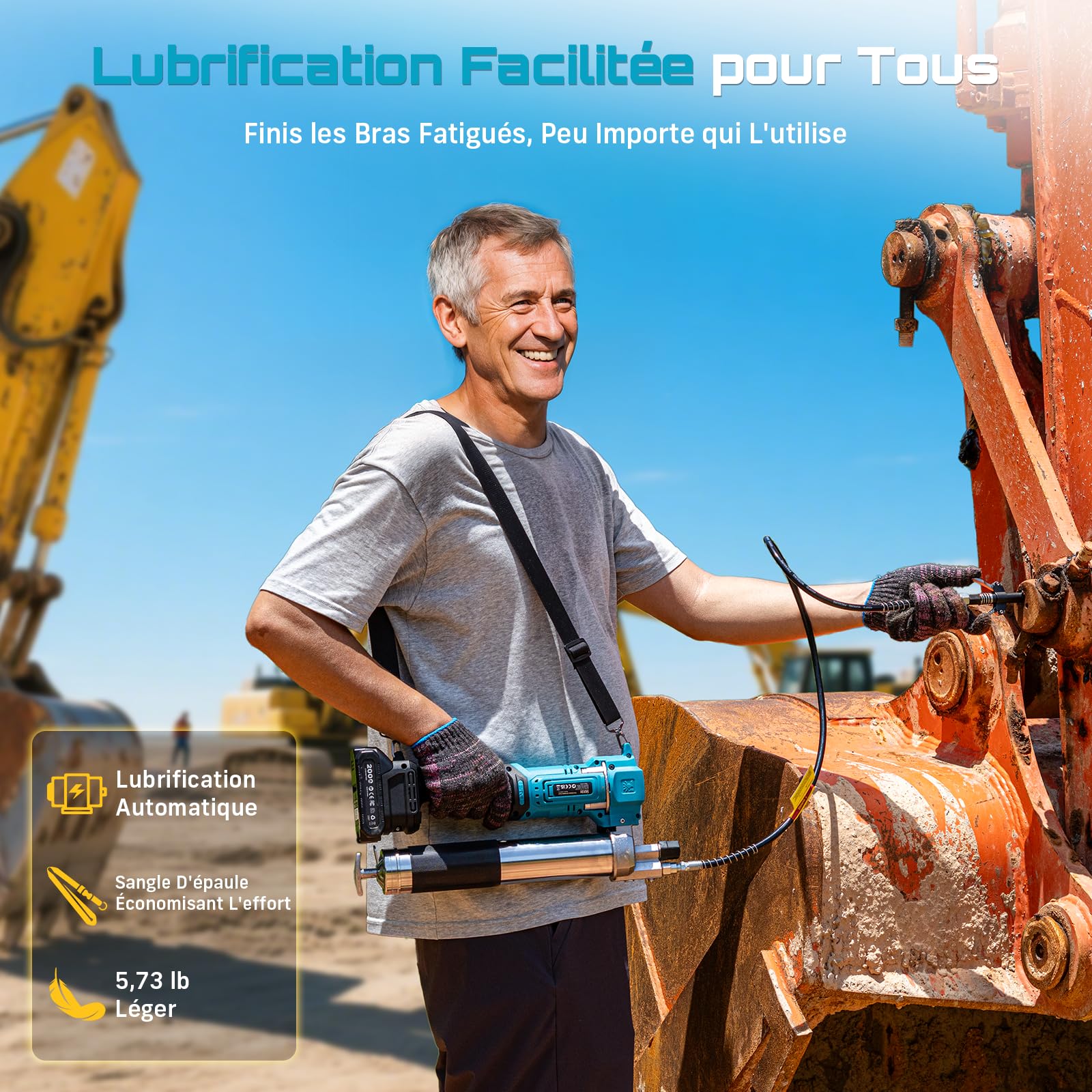Seesii Pompe a Graisse Électrique: Efficacité Pistolet Graisseur 6,4 oz/Min 10000 PSI, Tuyau de 39.4'', 2 * 2,0 Ah Batteries avec Chargeur, Conçu pour Agriculteurs, Camionneurs et Équipements Lourds