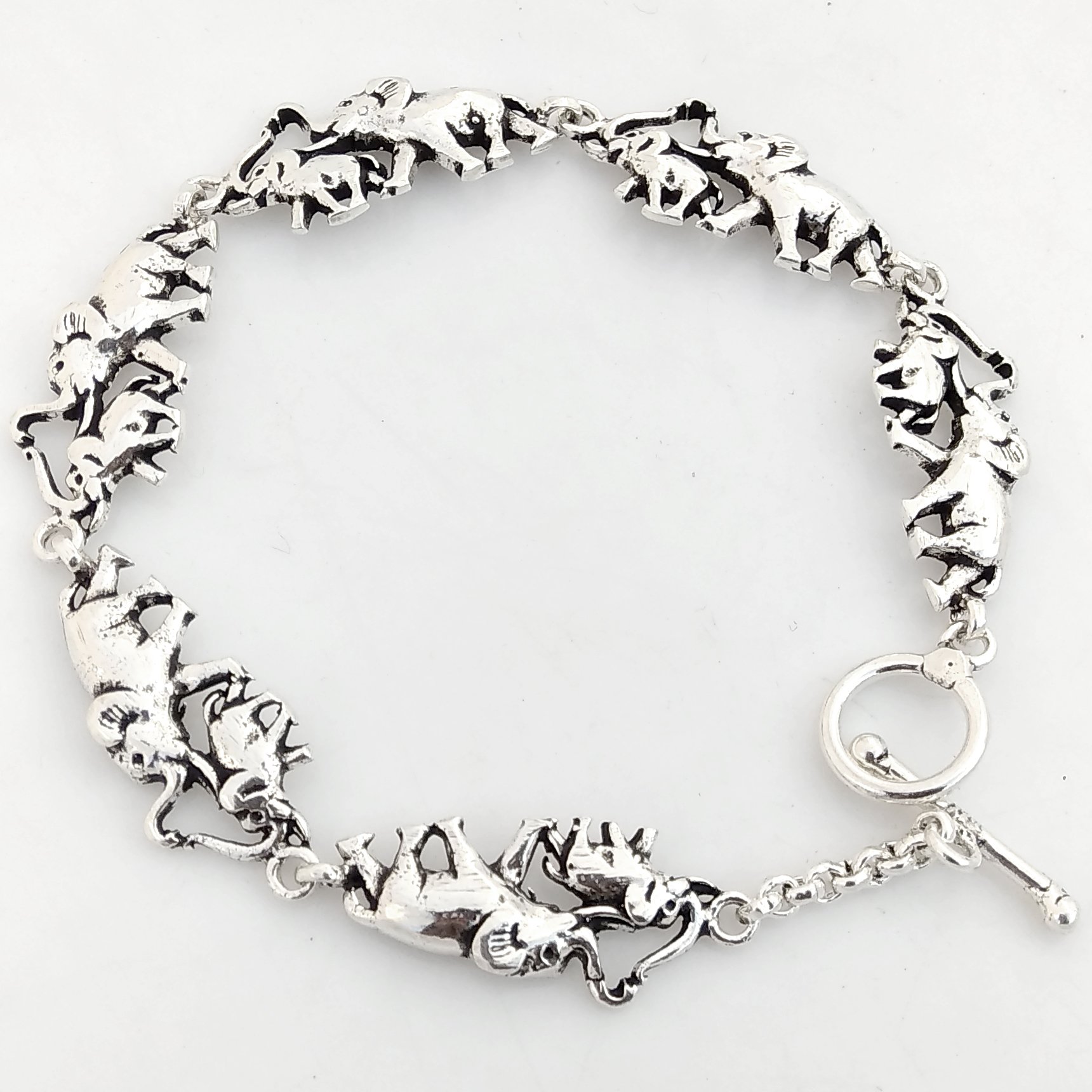 Valentine's Gift for Couple, 925 Sterling Silver Elephant Link Bracelet for Gift Handmade