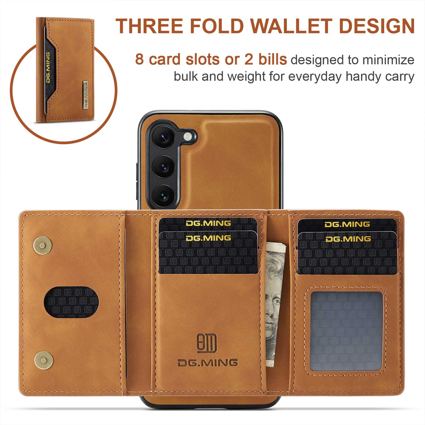 ZCDAYE Custodia per Samsung Galaxy S23 con scomparto per carte di credito, in pelle, per Samsung S23, con scomparto per carte di credito, chiusura magnetica, pratica custodia, marrone