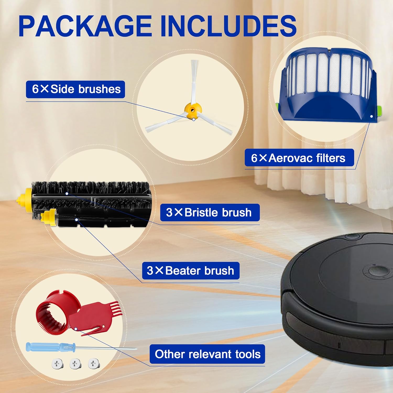 Funmit Parts Replacement for Roomba 500 600 Series 595 585 564 690 692 694 Vacuum Cleaner Accessories- Includes 6 Filter, 6 Side Brush and 3 Bristle Brush