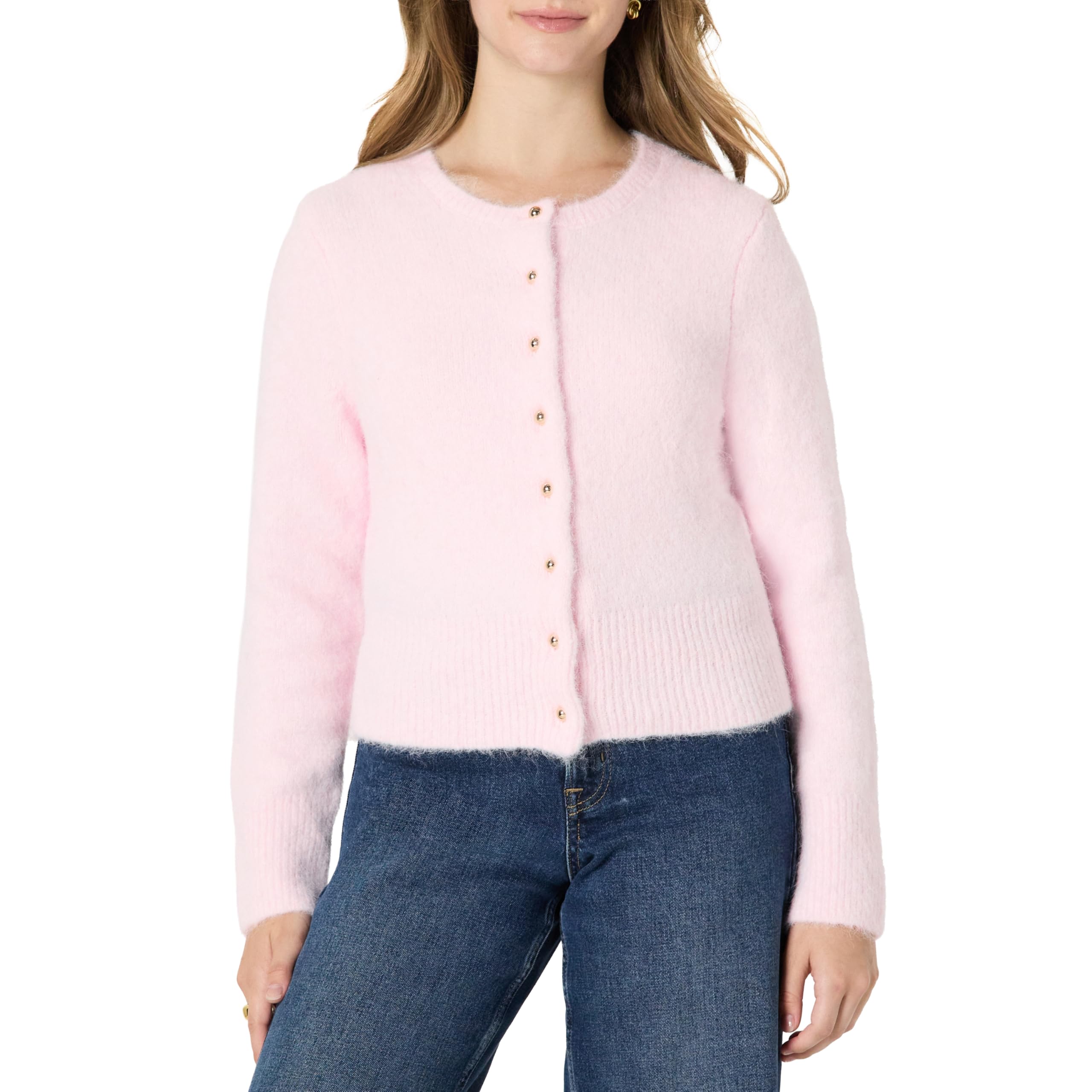 Amazon Essentials (Demi's Pick) Women's Regular-Fit Faux Mohair Button-Down Cardigan Medium Pastel Lilac