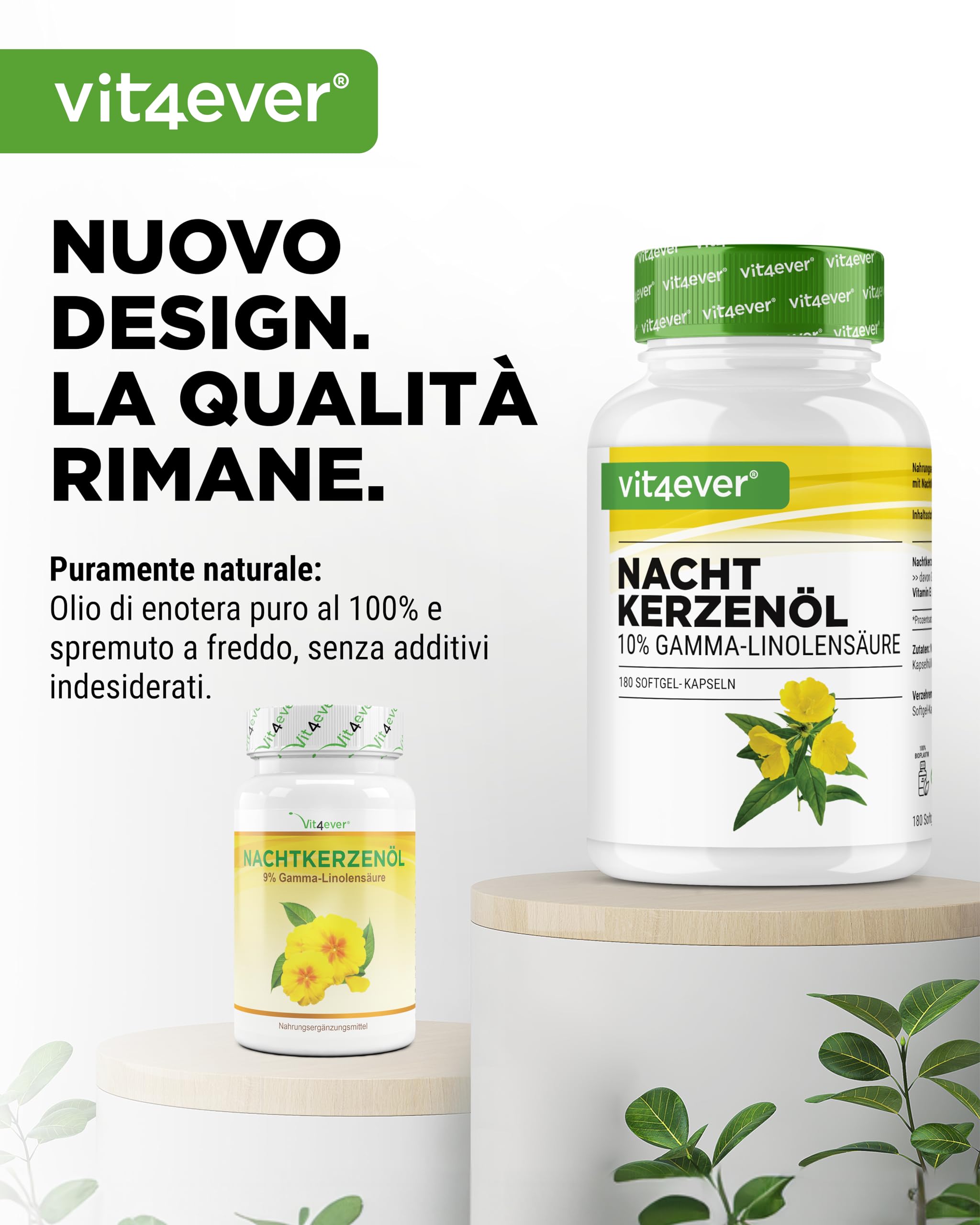 Olio di enotera - 180 capsule - Altamente dosato con 2000 mg per dose giornaliera - Premium: 10% acido gamma-linolenico GLA, con vitamina E naturale e pressato a freddo