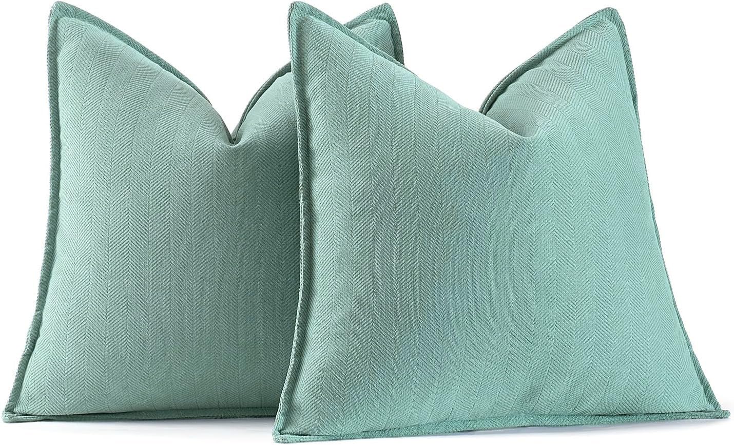 MIULEEPack of 2 Aqua Green Decorative Pillow Covers 20x20 Inch Soft Chenille Luxurious Couch Throw Pillows Farmhouse Cushion Covers with Elegant Design for Sofa Bedroom Living Room Home Decor
