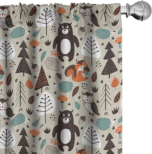 Miniatura 27 de Ambesonne - Cortinas de música, ilustración de tecnología musical en estilo retro con siluetas de equipos de audio y grabación, tratamientos de Aqua