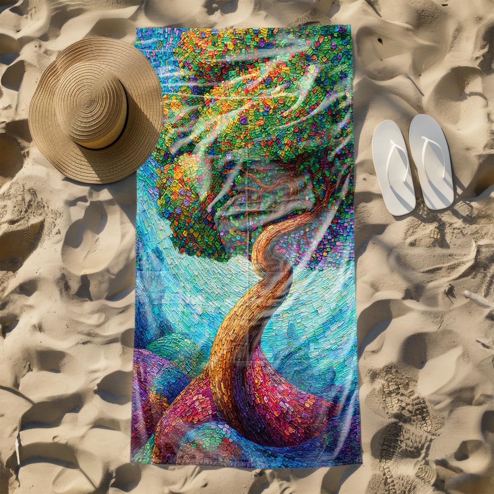 Générique Serviette Microfibre Plage Vert Jaune Arbres Violets