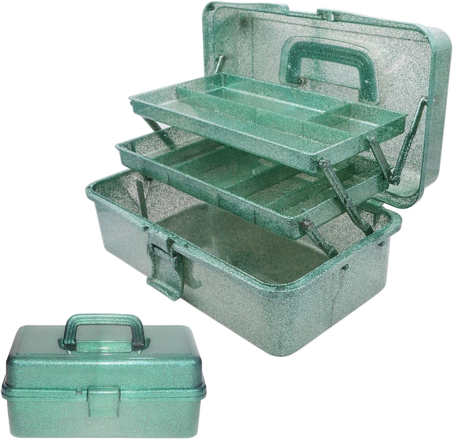 Saim Storage Bins,Three-Layer Multipurpose Art & Craft Storage Container,Carry Tackle Organizer,Medicine Cosmetic Art Supply Box for Art Supply Makeup Hair Accessories Painting Tools - Green