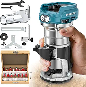 Cordless Compact Router Compatible with Makita 18V Battery, With 15Pcs Router Bits 6 Variable Speeds for Woodworking, 800W 30000 RPM Fixed Base Wood Router With Trim Bits