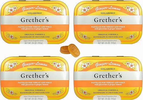 Miniatura 1 de GRETHER'S Remedio de pastillas de jengibre y limón sin azúcar para aliviar la boca seca, calmante para la garganta y una voz saludable, regalo para