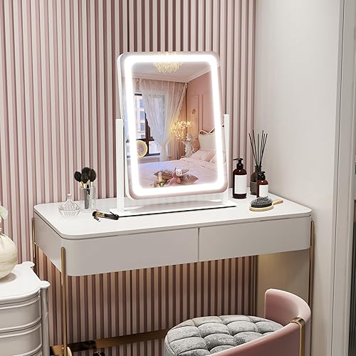 Miniatura 7 de Espejo de tocador con luces, espejo de maquillaje LED de 12.6 x 15 pulgadas, espejo de maquillaje iluminado con luces, control táctil inteligente