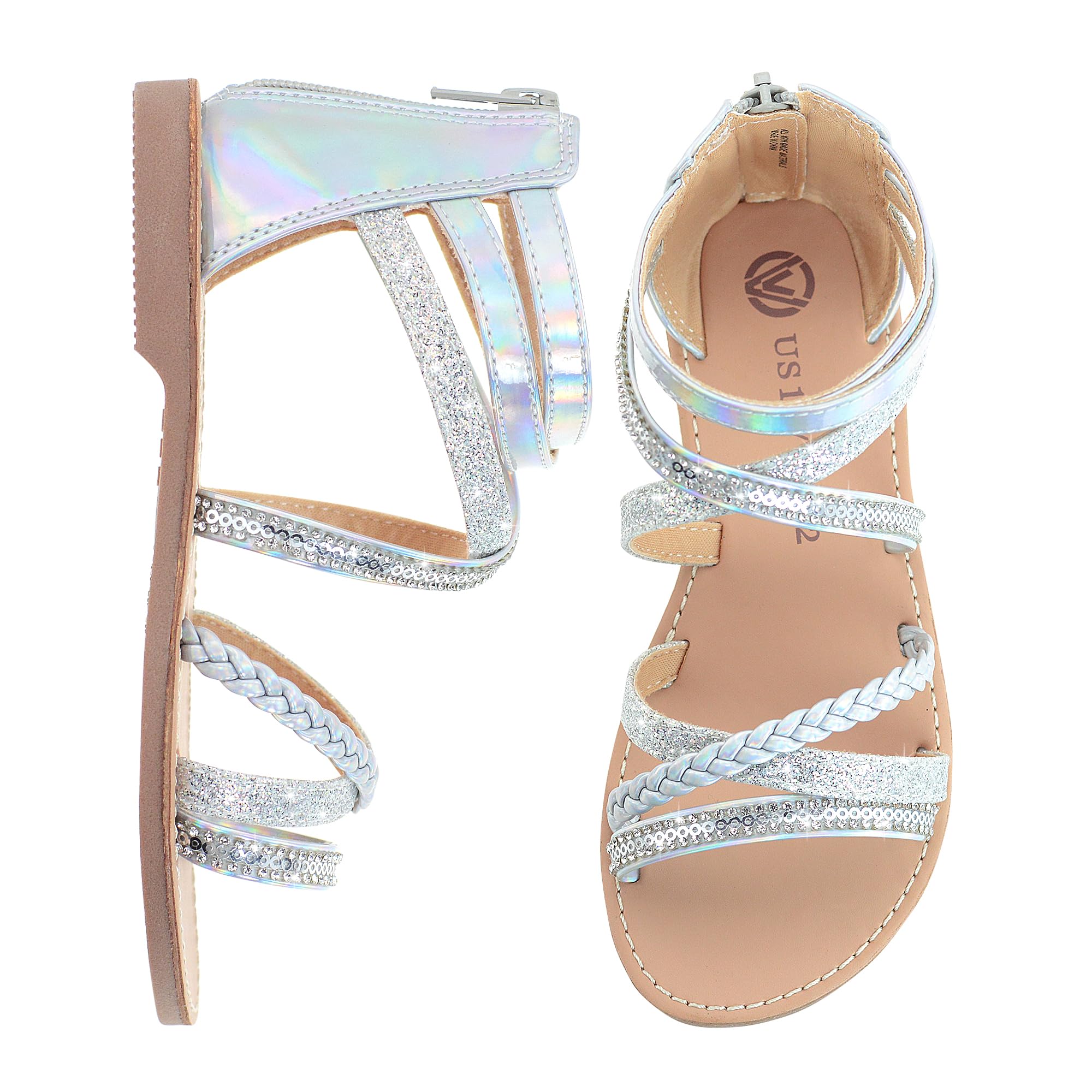 Vonair Girls Gladiator Sandals Cute Strappy Sandals with Zipper Summer Shoes for Little/Big Kids