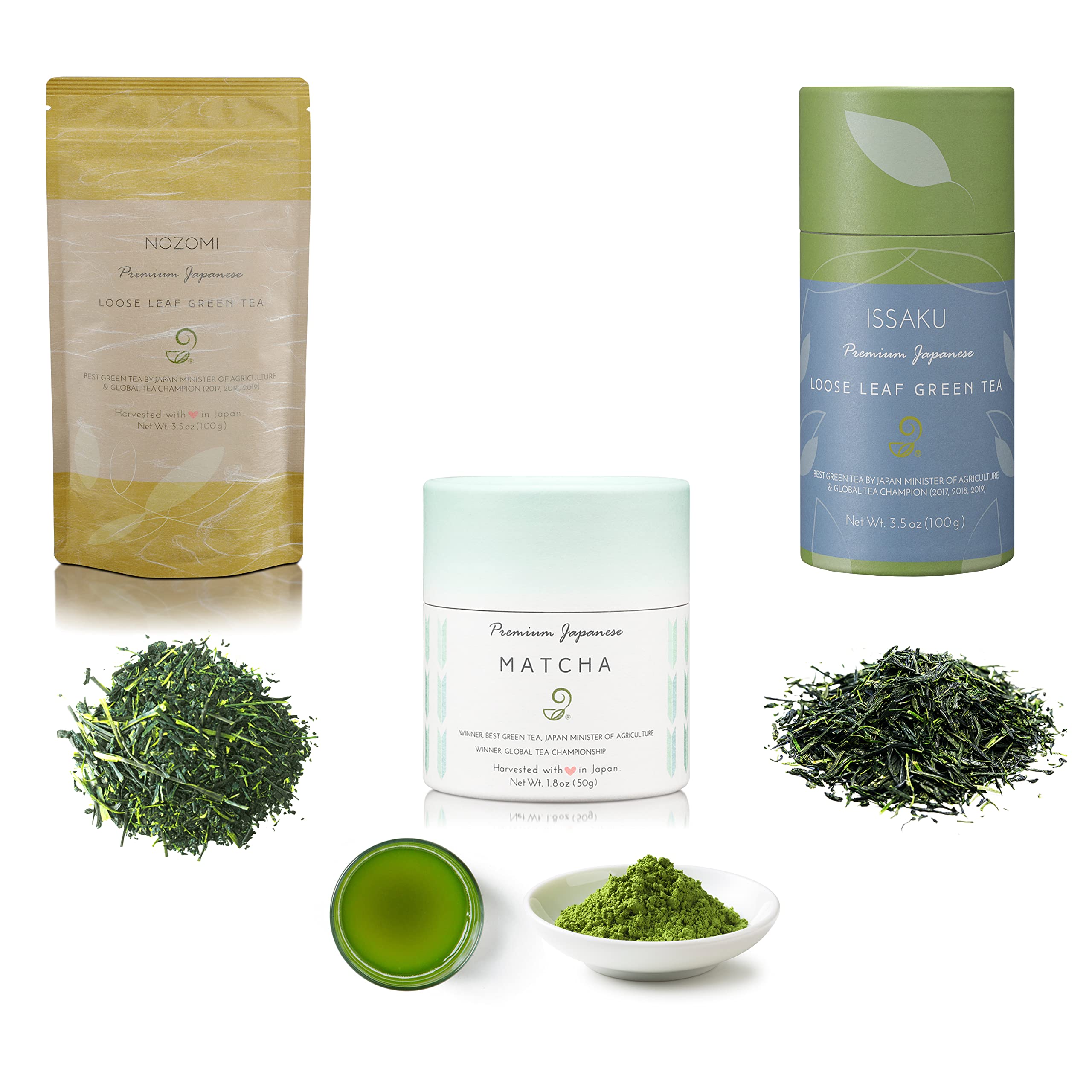 Matcha Issaku and Nozomi Tea Assortment from Japanese Green Tea Co Single Origin All-Natural Japanese Tea Set Non-GMO