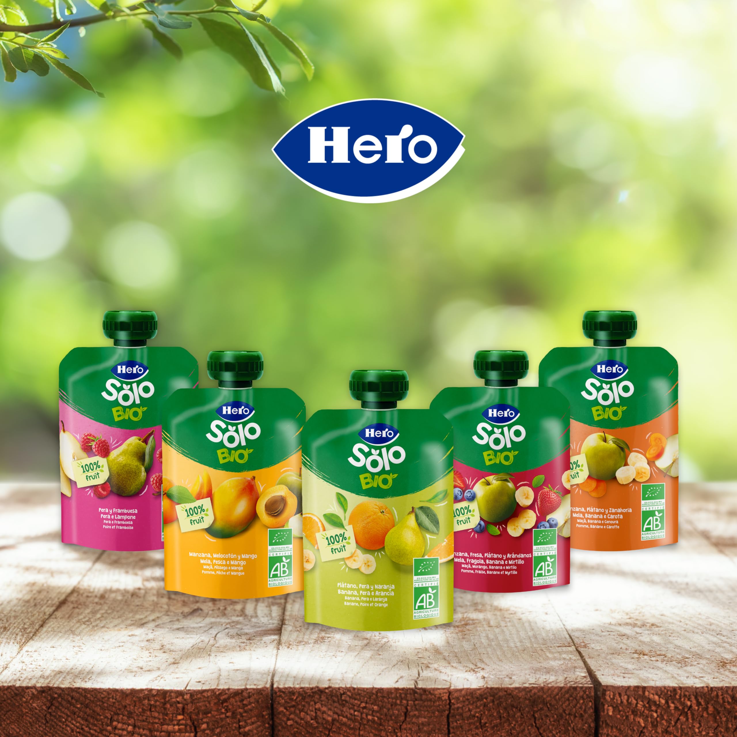 Hero Solo - Gourde Bio De Banane, Poire et Orange – Puree de Fruits BIO 100% Naturels, Compote Sans Sucre Ajouté, Sans Gluten - pour Bébés Dès 4 Mois - Lot de 18 X 100 g