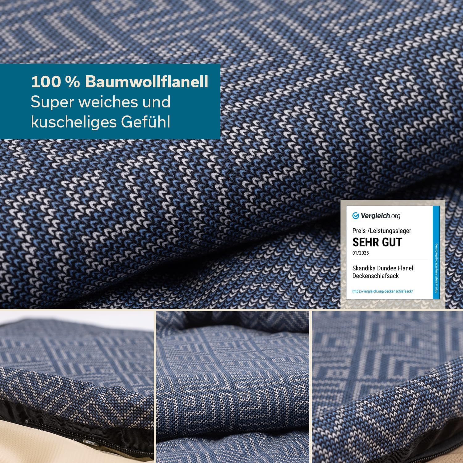 Skandika Dundee Flannel śpiwór dla dorosłych, śpiwór dla dorosłych, z zawieszeniem, na 3 pory roku, do -20°C, 220 x 80 cm/220 x 160 cm, prostokątny