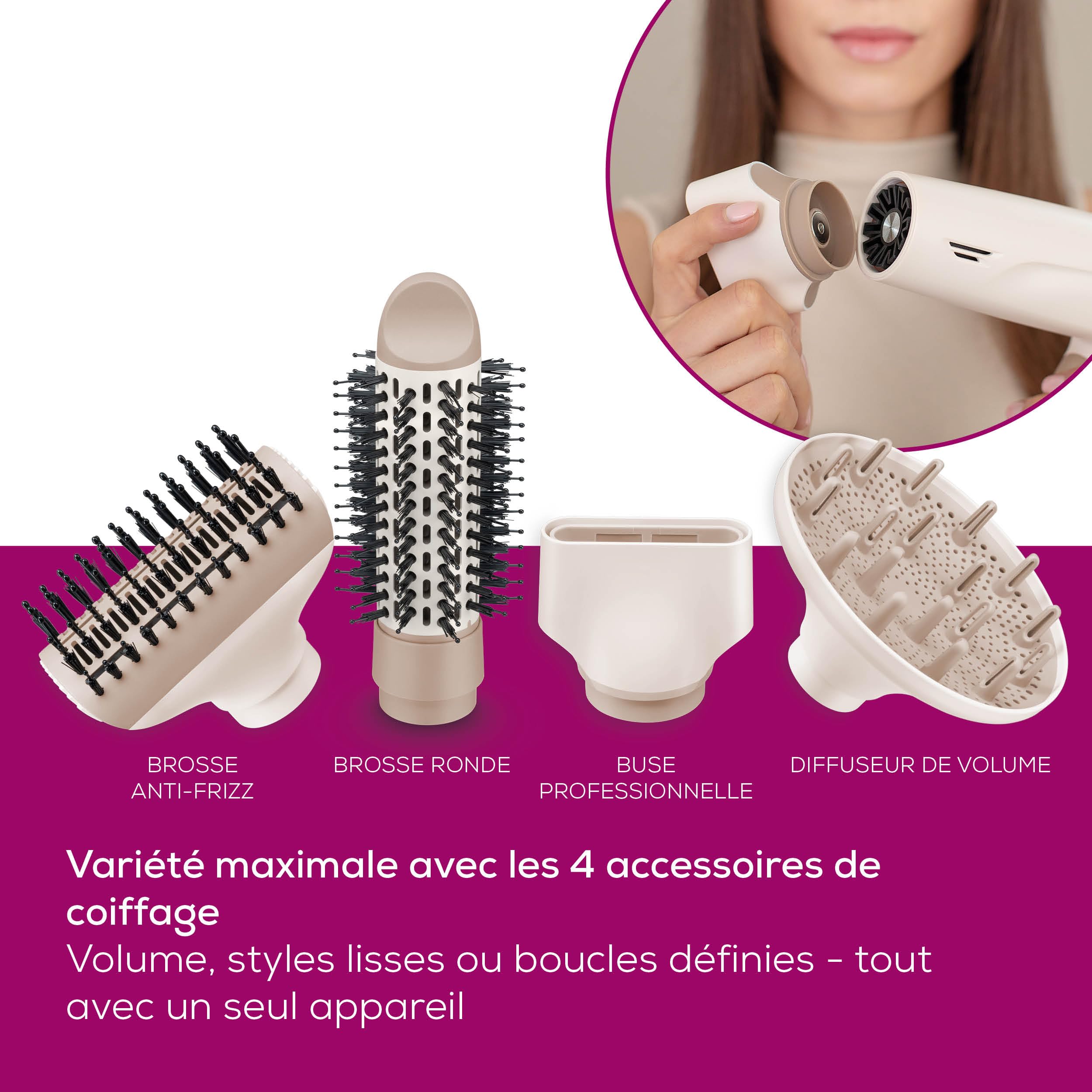 Beurer HC 150 FusionDry Pro Sèche-cheveux, sèche-cheveux ultra-léger avec moteur numérique puissant, poignée pliante ergonomique idéale pour les voyages, incl. 4 accessoires de coiffage