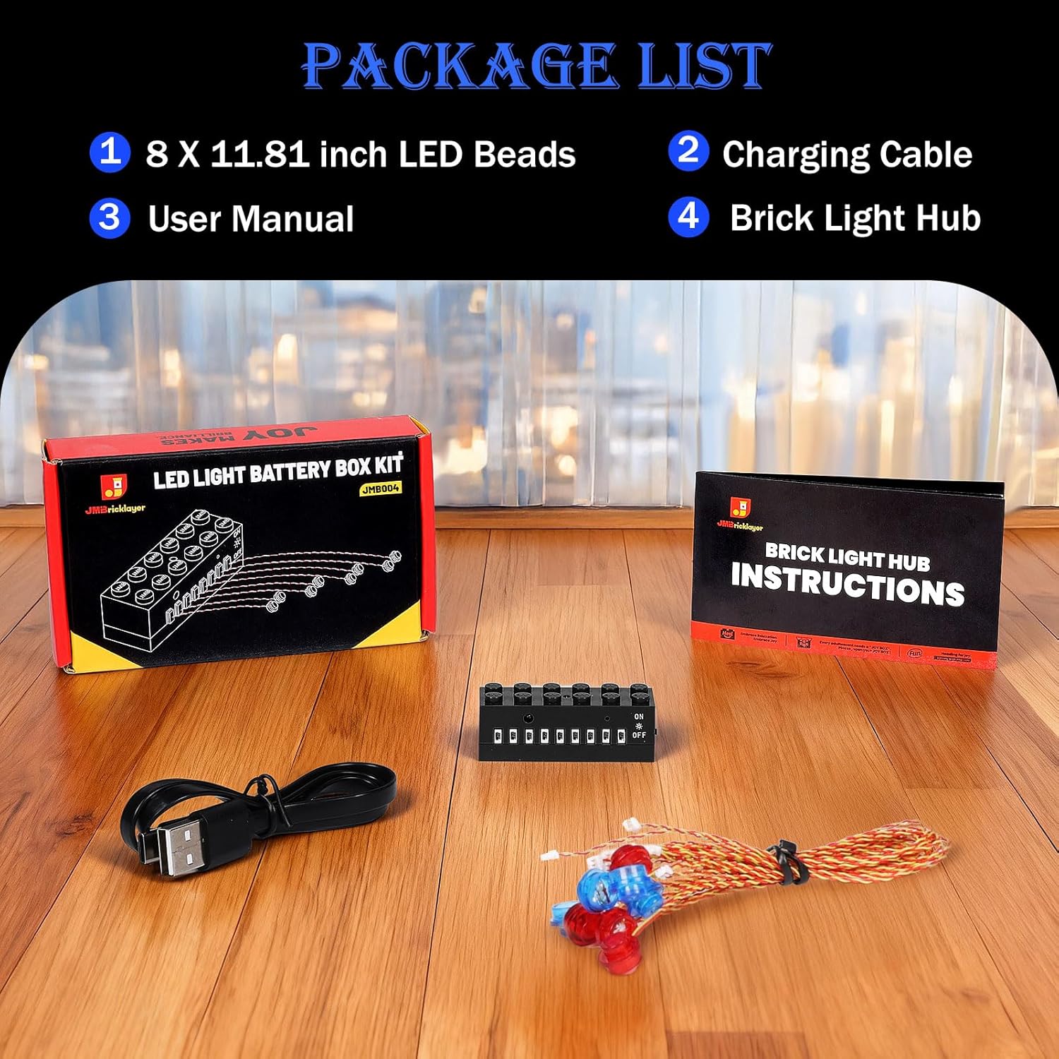 JMBricklayer LED Light Kit Building Blocks Set, 2x6 Blue&Red Light Up Bricks with Light-Sensing Mode, DIY Lighting Accessories Decoration Compatible with Major Upgrade