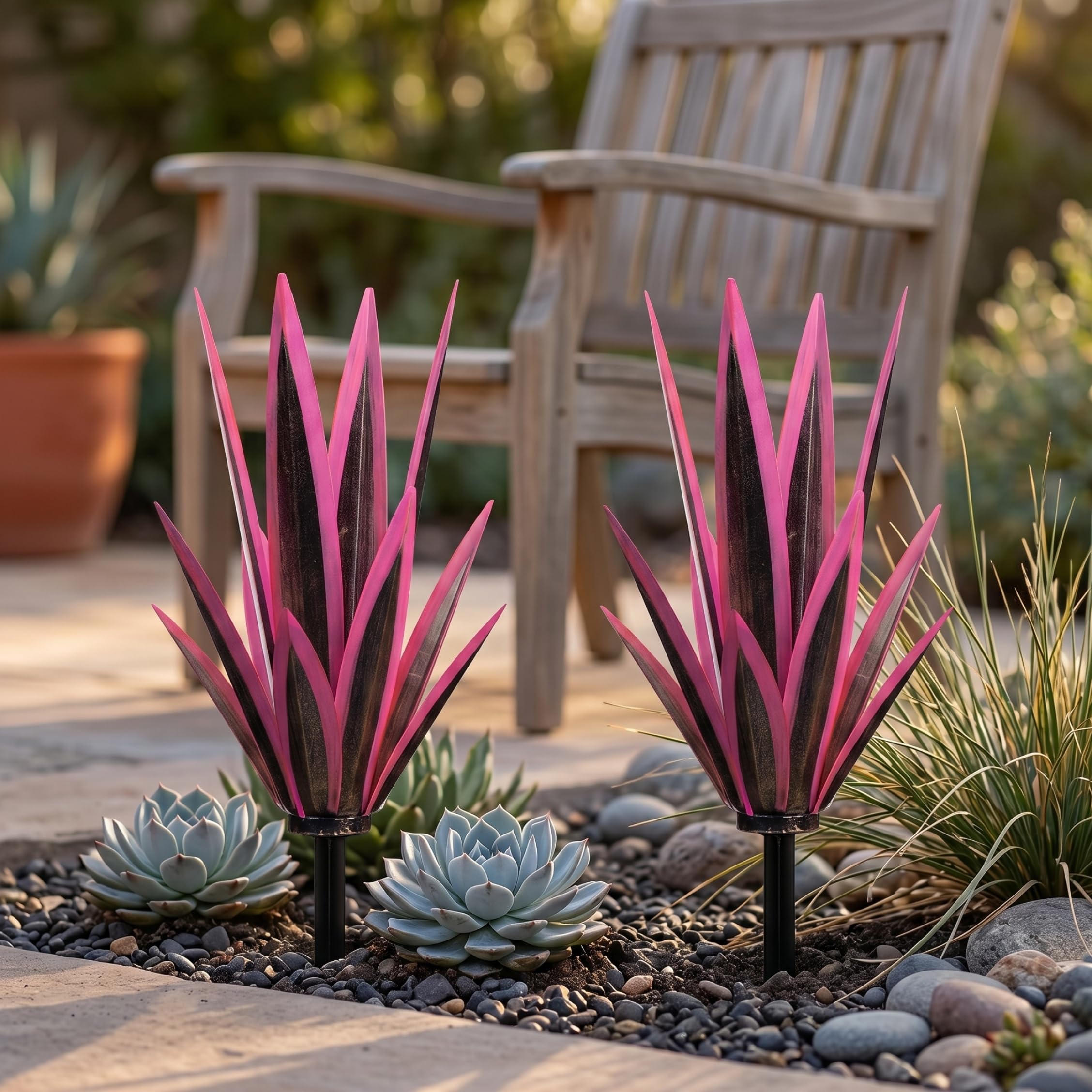 Plantes d'agave en métal sans entretien, lot de 2 pièces pour végétaliser la cour