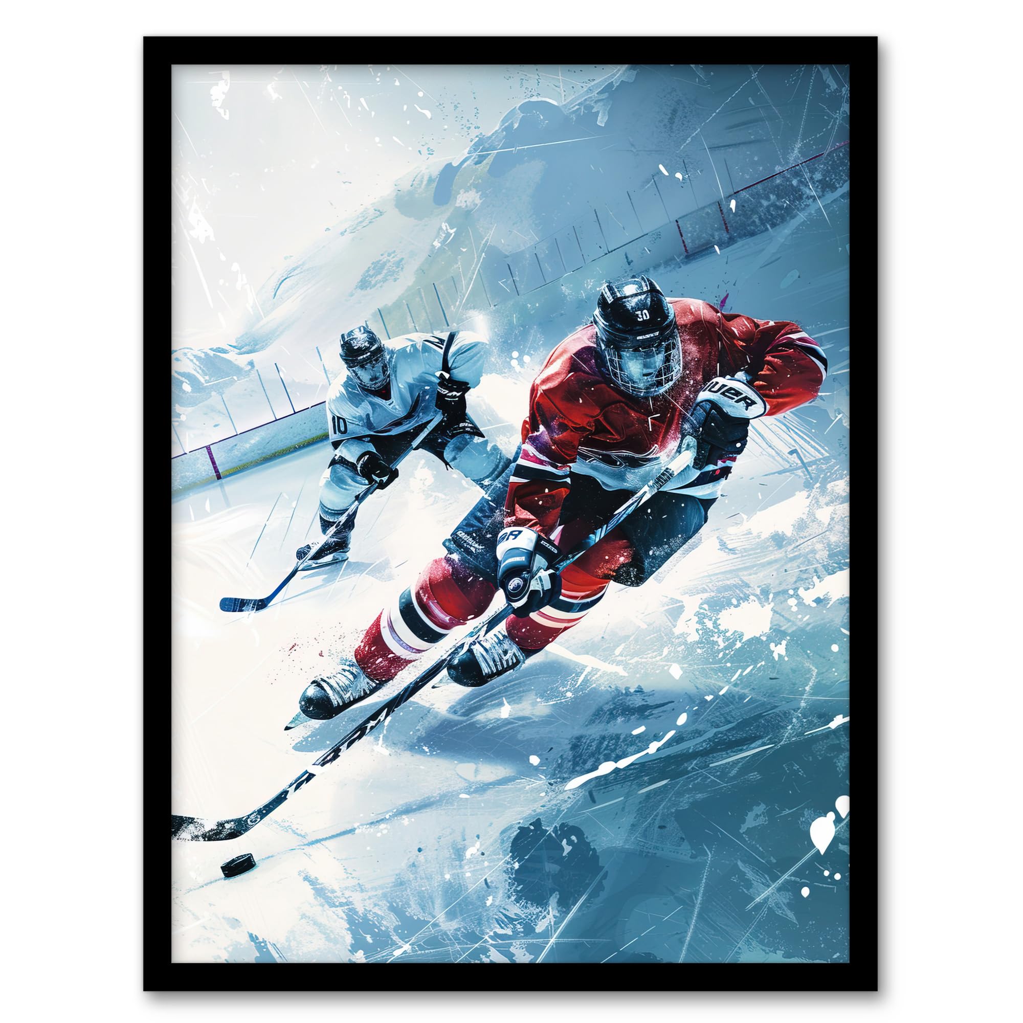 Artery8 Ice Hockey Players In Game Oil Painting Winter Wall Art PrintA4 Size from B&Q