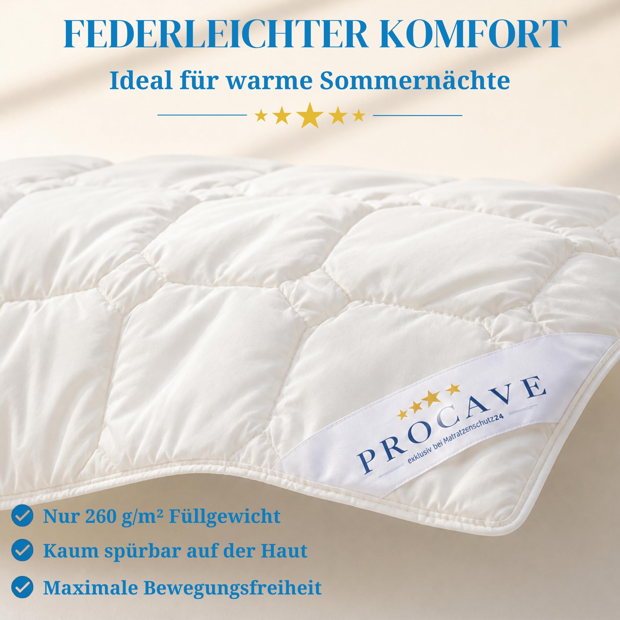PROCAVE Wildseide Exquisit Qualitäts-Bettdecke für den Sommer 200x200cm, leichte Sommerbettdecke, Tussahseide, aus der Natur, atmungsaktiv & wärmeausgleichend, 100% aus Deutschland