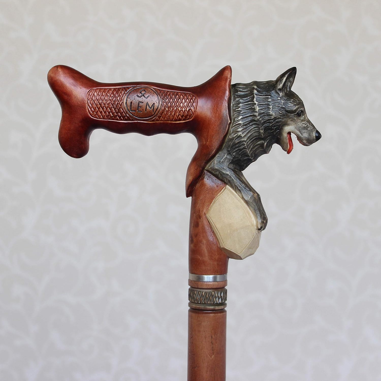 German Shepherd Dog Wooden Hand Carved Walking Stick Cane Homemade Hiking
