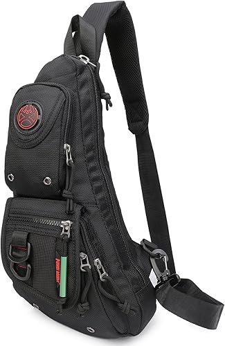 Mochilas de eslinga bolsas de pecho con bandolera para hombres mujeres viajes al aire libre Mochilas Sling Verde ejército, Negro, Negro-n2496,
