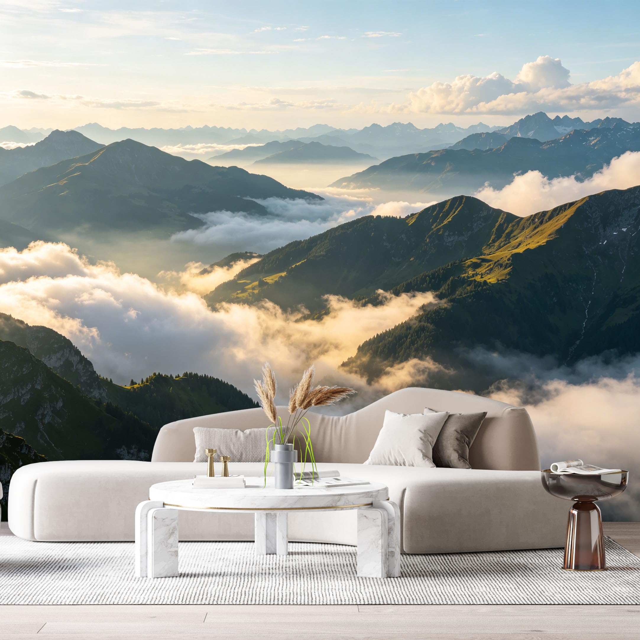 Custom Size Wall Murals Sunrise Mountain Landscape Misty Valley Cloud Peaks SelfAdhesive Wall Fabric Removable Large Wallpaper for Photo Living Room