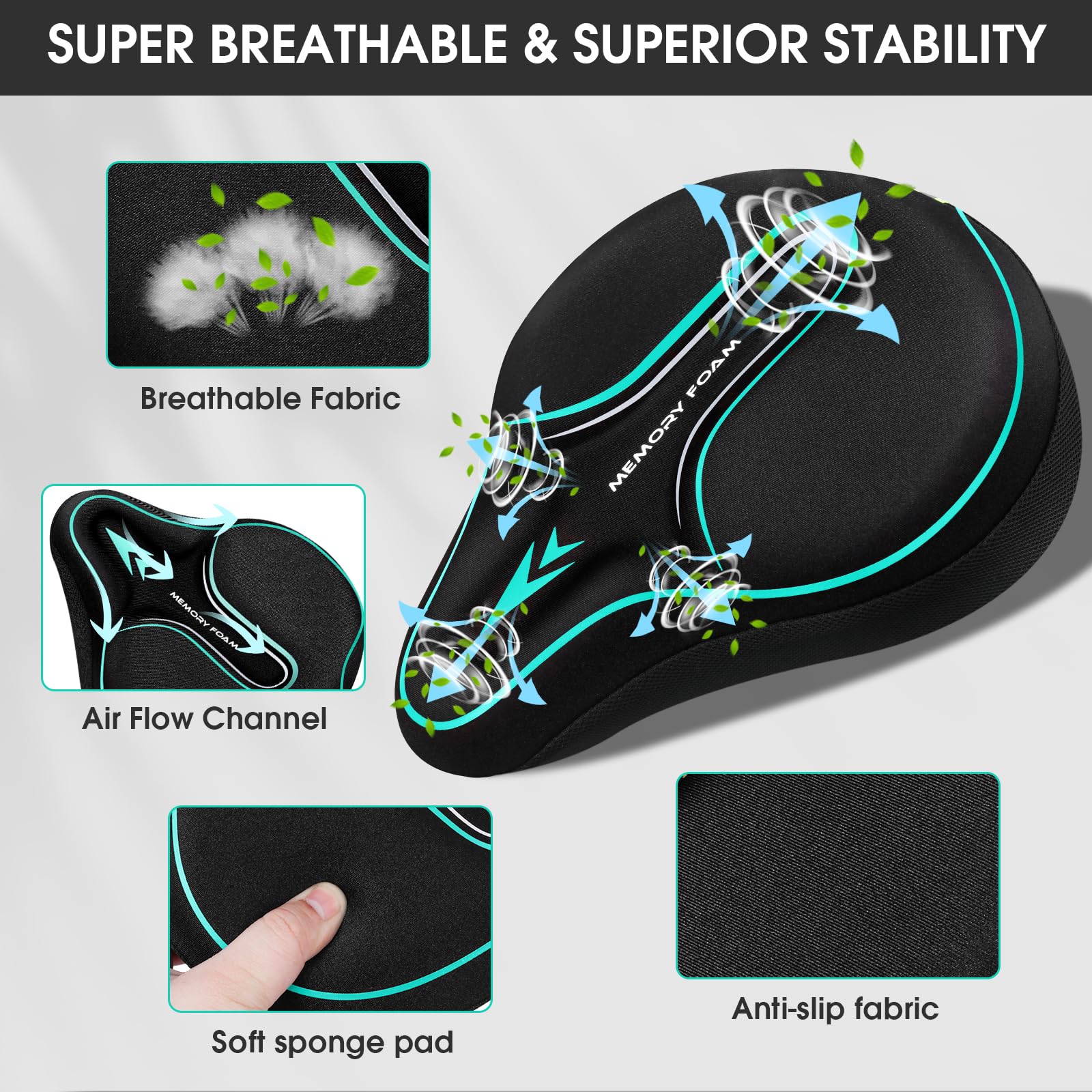 MSDADA Housse de siège de vélo rembourrée en Mousse à mémoire de Forme pour Homme et Femme, Accessoires de vélo Confortables pour vélo, extérieur et intérieur (Vert)