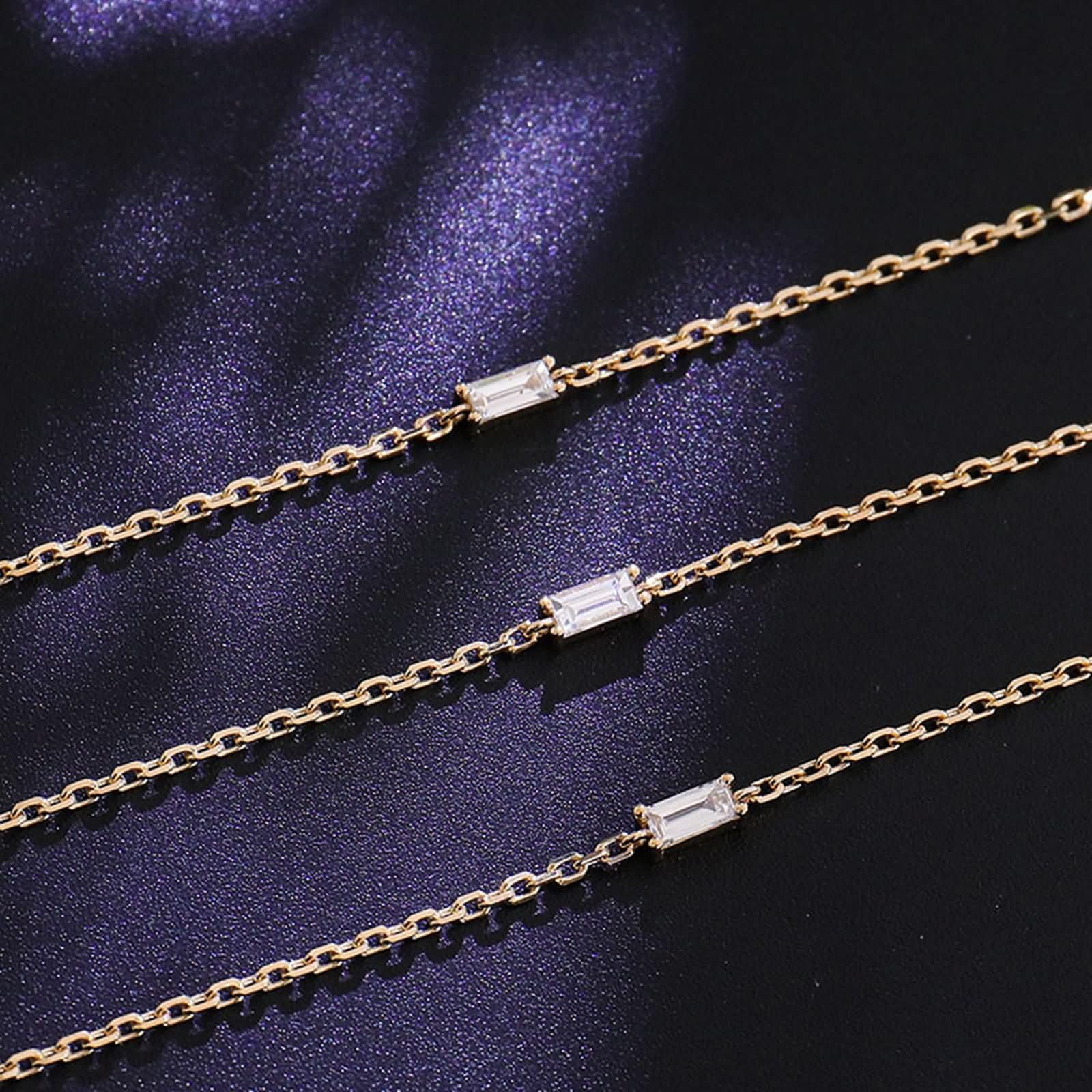 Pulseras de Oro Amarillo para Mujer 9K / 14K / 18K, Rectángulo con Moissanita, Cadena Extensible 16 CM + 5 CM, Pulseras de Cadena Oro Mujer Ajustable
