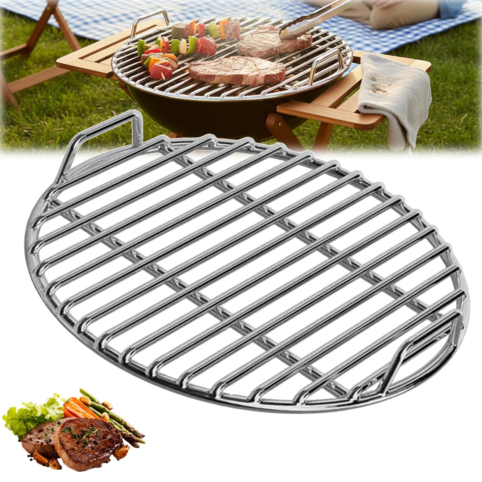 Grillrost Edelstahl Rund, Ø 28/30/33/35/38/40/43/45 cm, Für Kugelgrill, Holzkohlegrill & BBQ, Robuster BBQ Rost, Gleichmäßige Hitzeverteilung, Leicht zu Reinigen, Tragbares Grillzubehö. (40cm)
