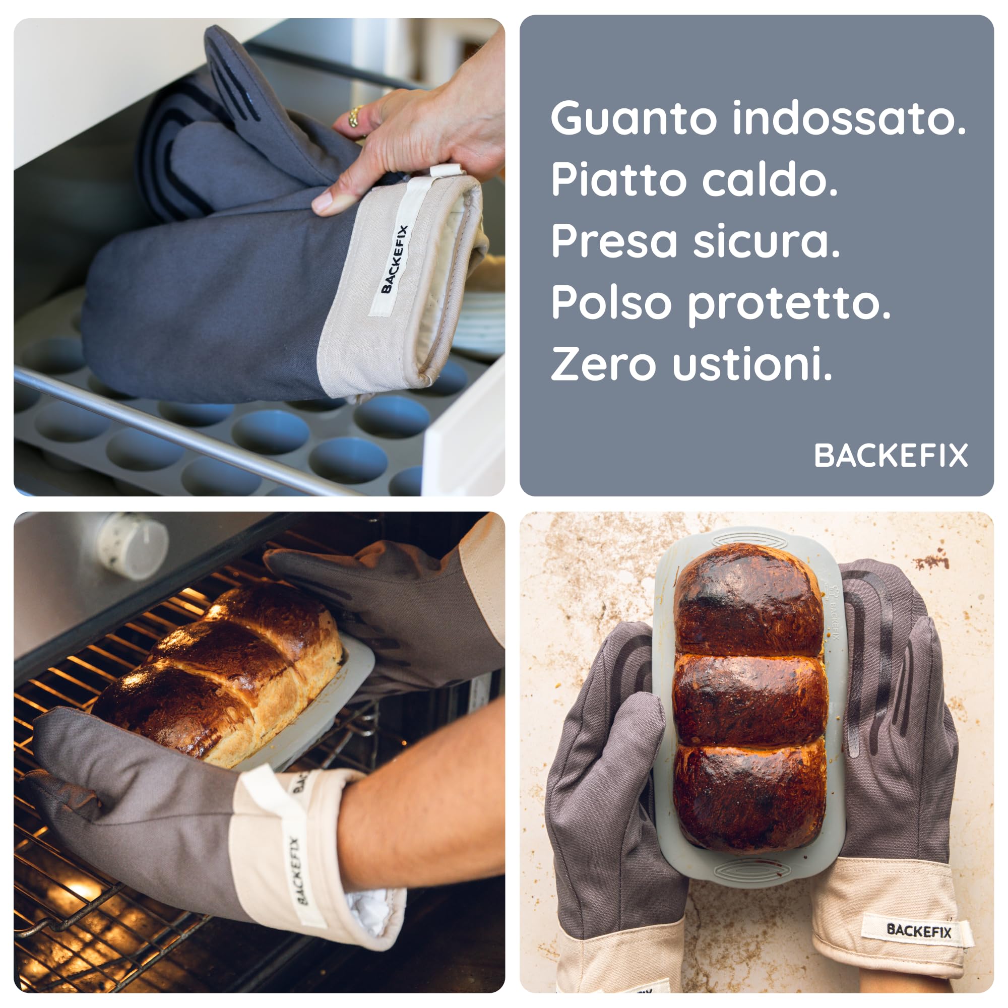 Guanti da forno Backefix con motivo in silicone – un paio di guanti da forno resistenti al calore fino a 250°C, antiscivolo, in cotone, sostenibili, lavabili, comodi e senza plastica