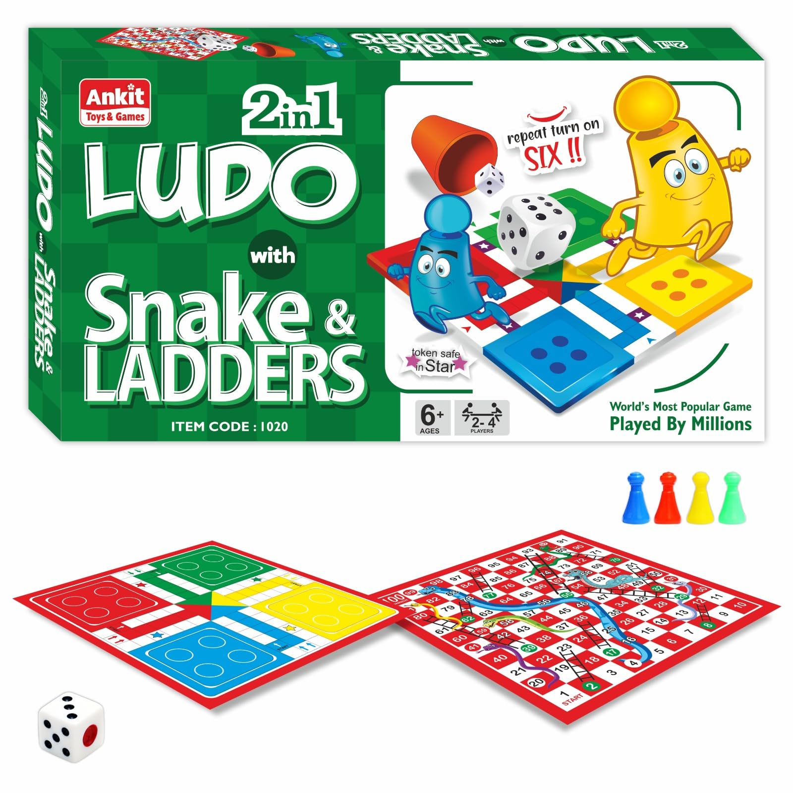 Ludo and Snakes and Ladders 14" Board Game Set for Kids and Families Educational Classic Game Combo Portable and Travel-Friendly with Colourful Pawns and Dice Ideal for Ages 6+