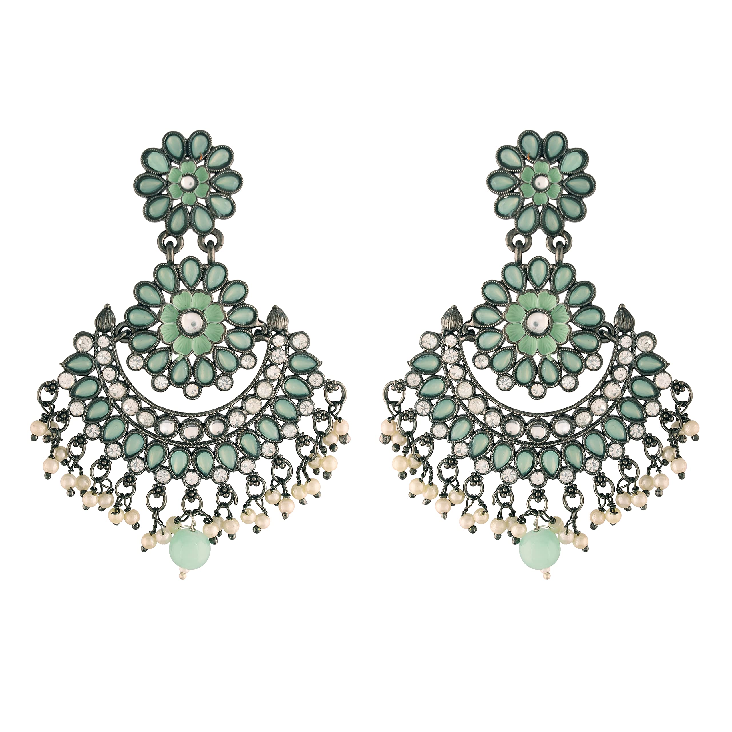 I Jewels 18K Silver Oxidised Traditional Meenakari Kundan & Stone Studded Chandbali Earrings For Women (E2948ZBl) (B09NSVNG4L) Amazon Price History, Amazon Price Tracker