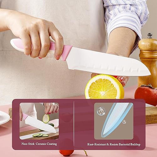 Miniatura 2 de Juego de cuchillos de cocina de 14 piezas con afilador integrado, acero inoxidable alemán y cuchillas recubiertas de cerámica, apto para lavavajillas