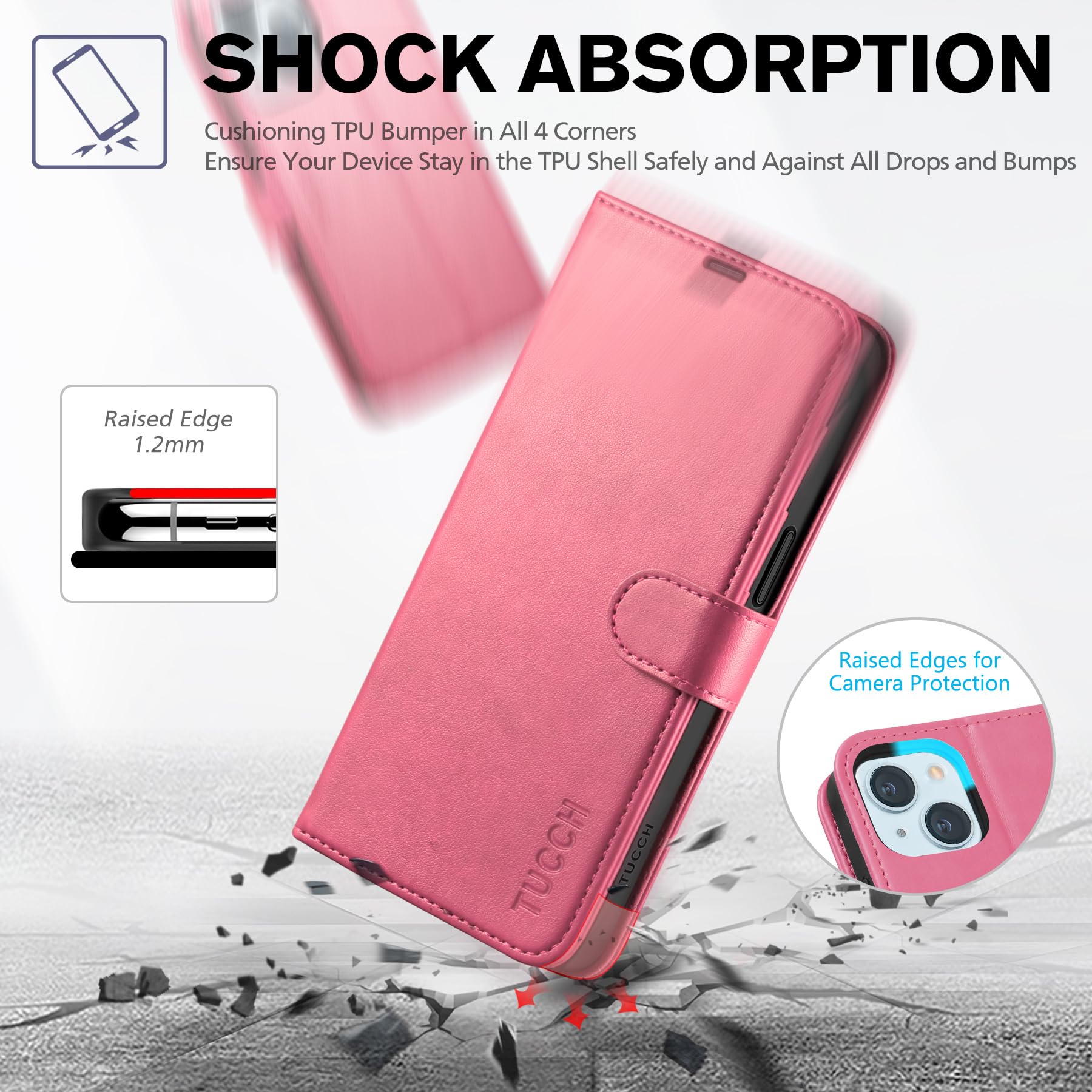 TUCCH Hoes voor iPhone 15, telefoonhoes met RFID-blokkering, TPU