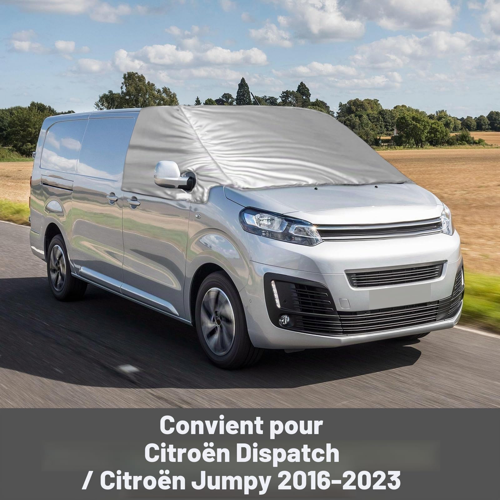 Housse de Pare-Brise Avant Remplacement pour Citroen Jumpy 2016-2023, Couverture Enveloppe de Pare-Brise Avant Remplacement pour Opel Vivaro 2019-2023, 600D Anti-Neige et Gel (Argent)