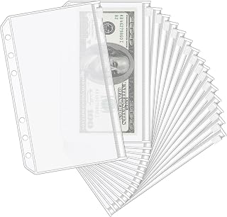 KTRIO 16PCS A6 Binder Pockets 6 Holes Cash Envelopes for Budgeting, Clear Zipper Pouch Folders A6 Planner Inserts, Waterproof PVC Loose Leaf Filing Bags Plastic Money Coupon Sticky Notes Organizer