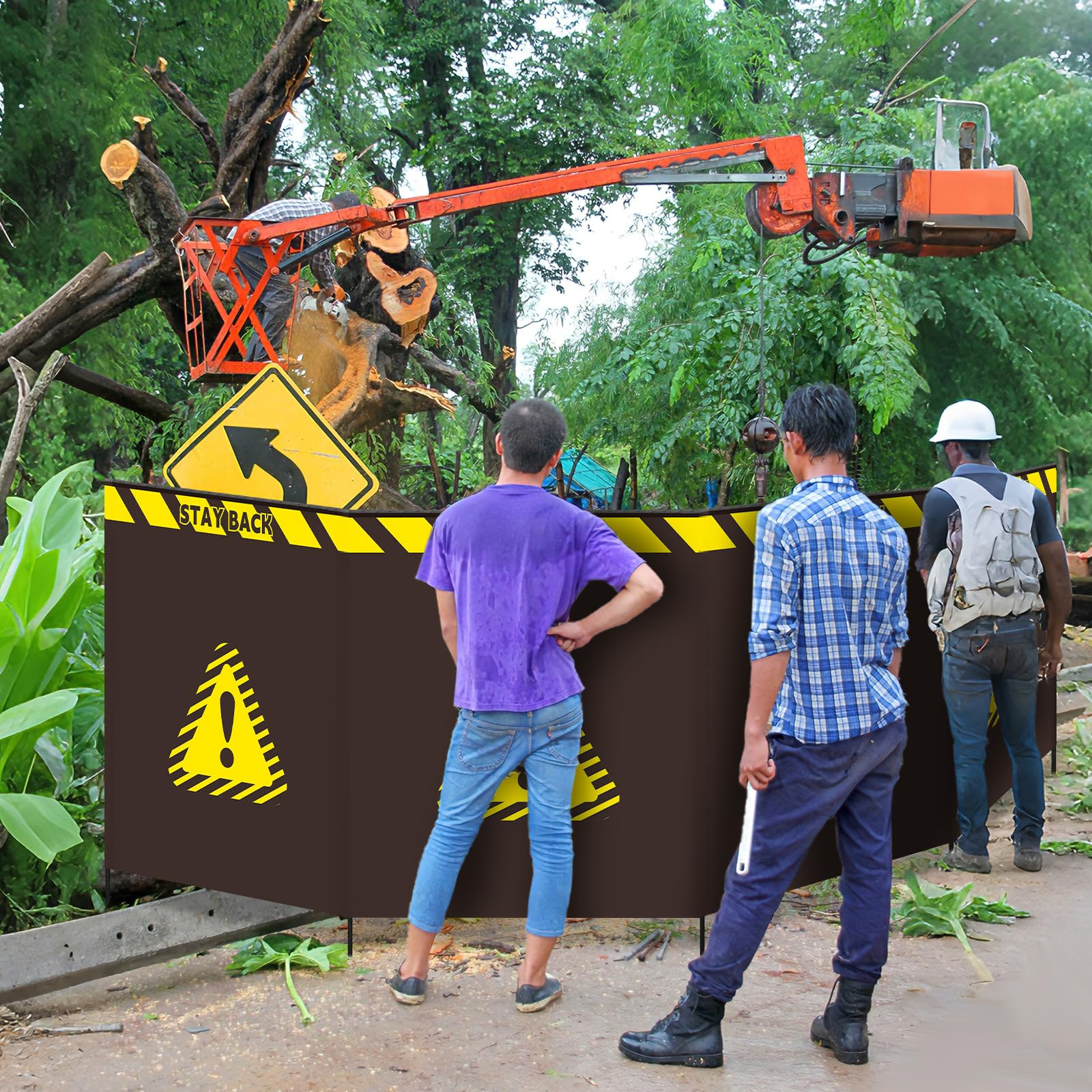 13.12 ft Debris Containment Barrier Arborist Equipment 4 Panel Safety Barricade Tree Climbing Gear Heavy Duty Oxford Foldable Protection Barricade Security Sign for Controlling Stumps Chipping — Amazon image 6