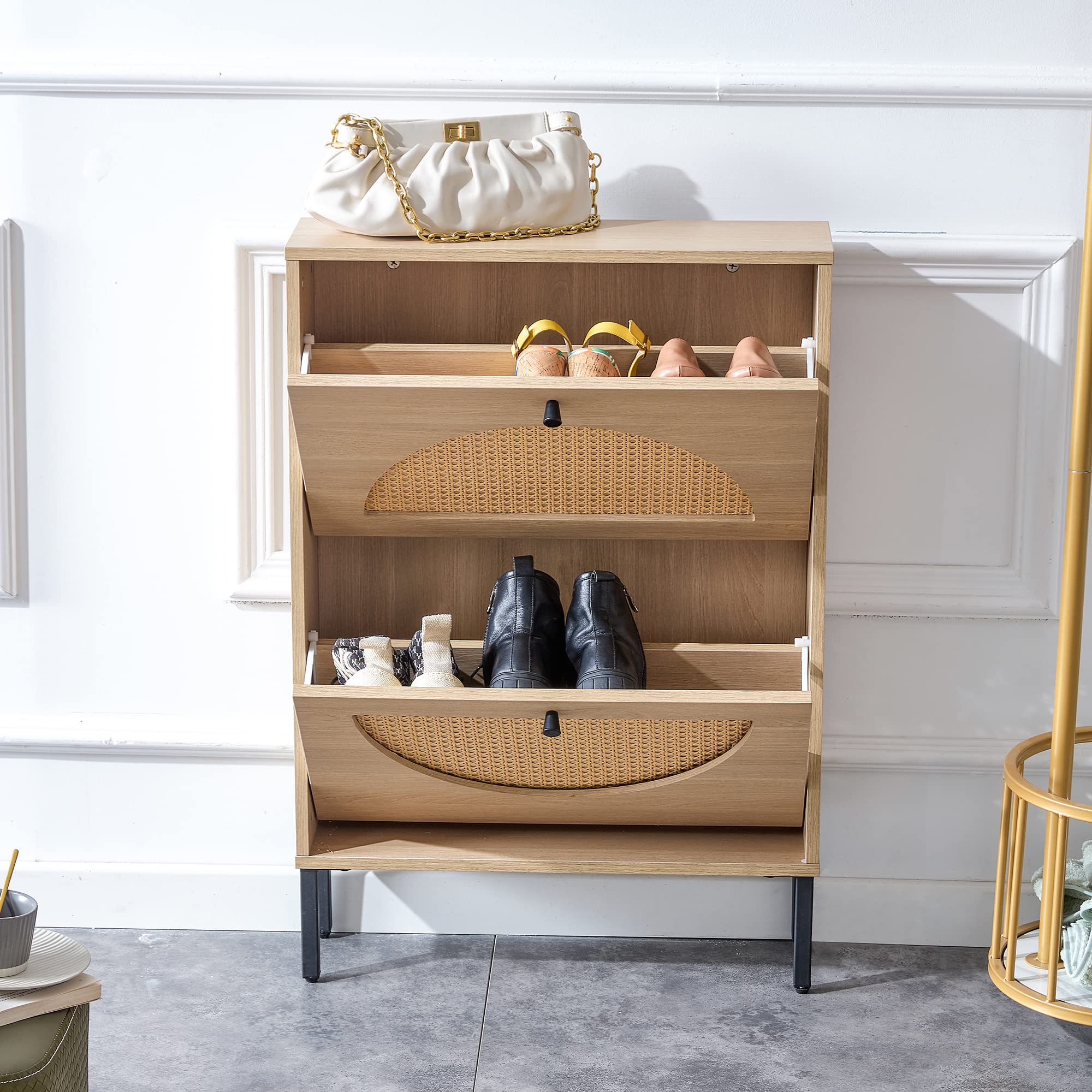 Amazon｜Wekity シューズキャビネット収納 ラタンシューズキャビネット