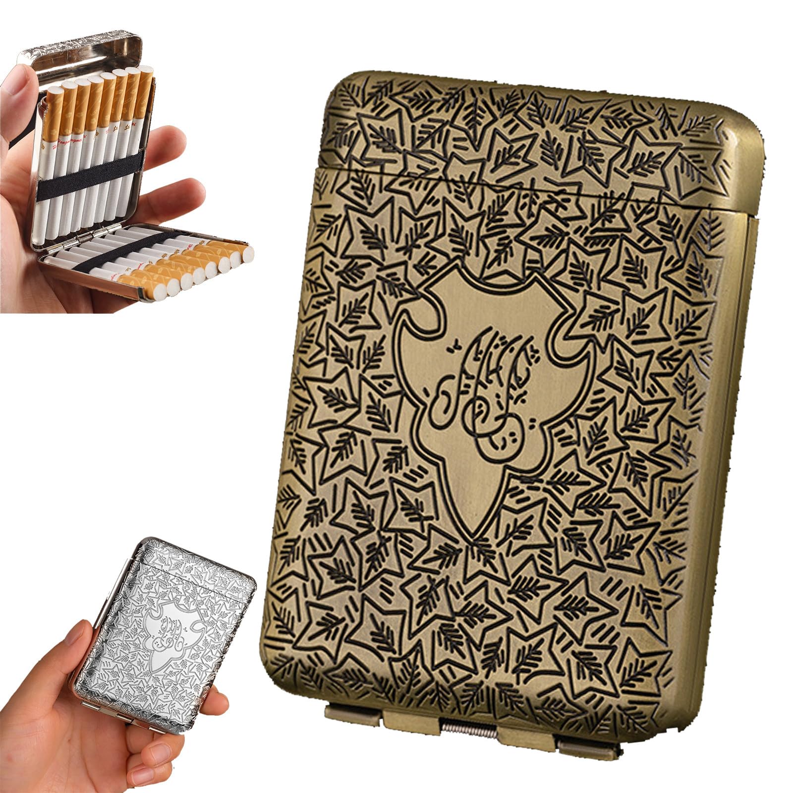 GCLCPAEN Cigarette Case,Metal Cigarette Case,Holds 12 Coarse Cigarettes,Up To 84mm,Retro And Stylish,Portable Waterproof,Vintage Holder,Unisex,Security Wallet D