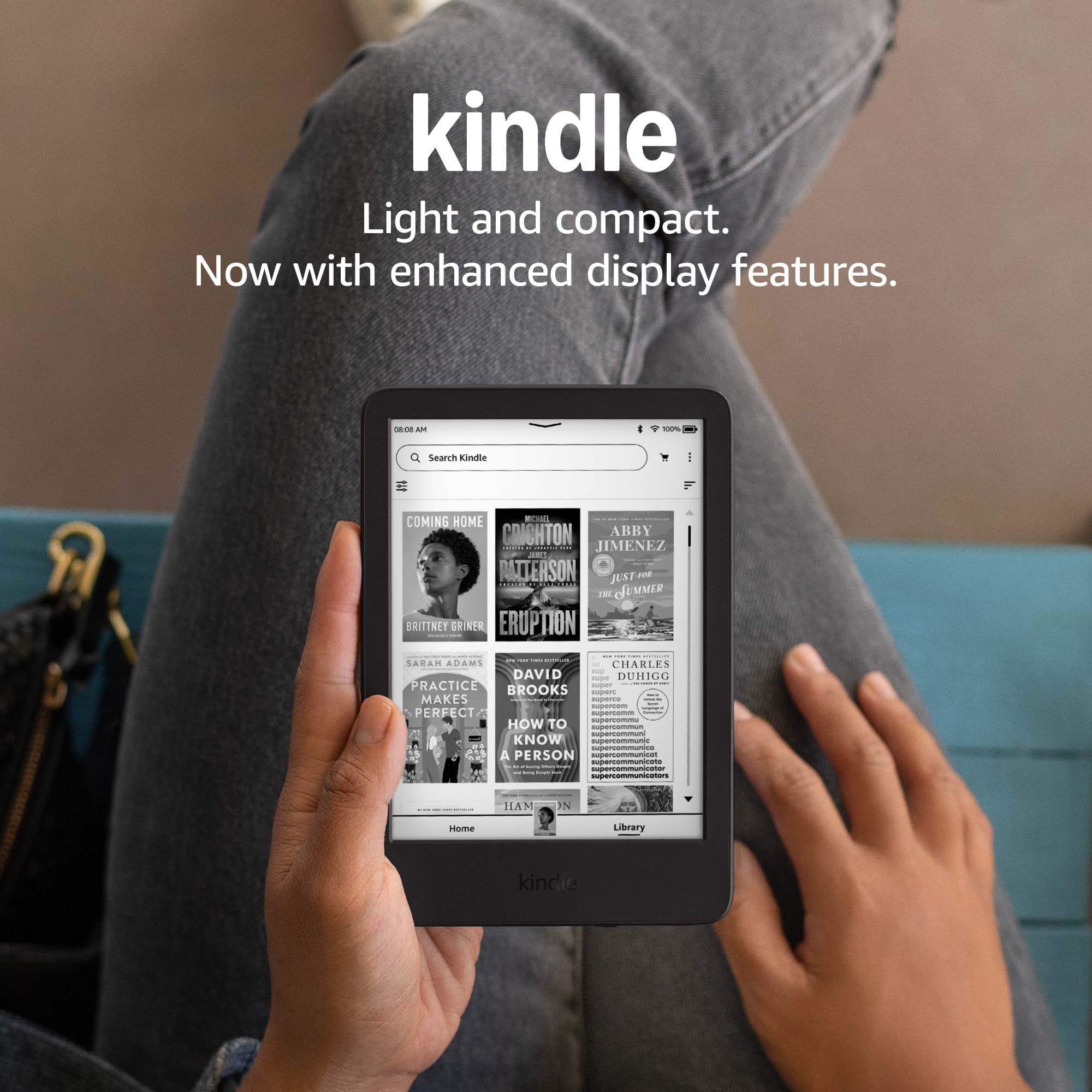 Amazon Kindle 16 GB (newest model) - Lightest and most compact Kindle, now with faster page turns, and higher contrast ratio, for an enhanced reading experience - Matcha: Black With 3 months of Kindle Unlimited Without Lockscreen Ads