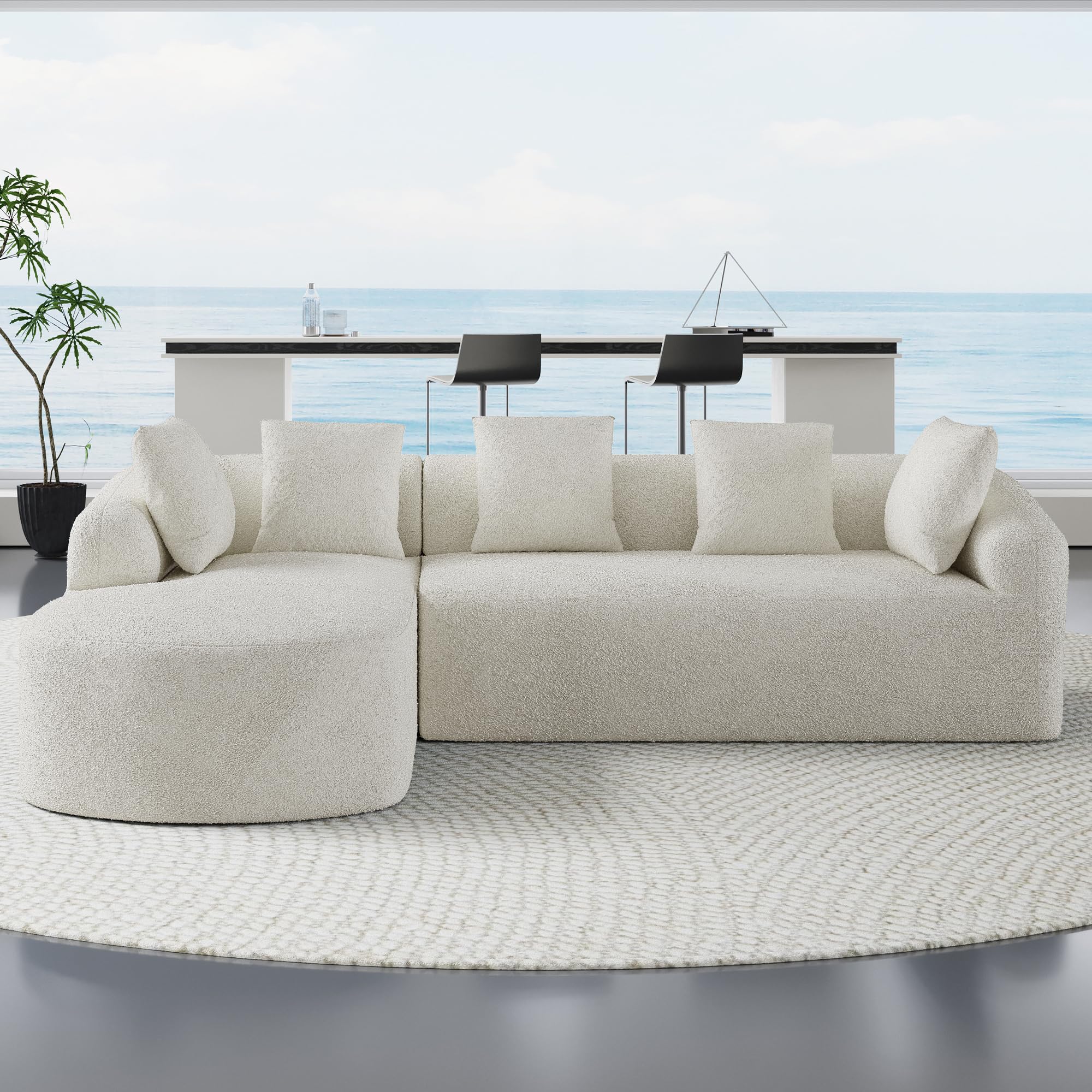 Oversized Sectional Sofa with Chaise for Living Room, 99’’ Modern Luxury Boucle 4-Seater Extra Wide Seat L-Shape Couch with 5 Throw Pillows, Left Facing, No Assembly Needed, Cream White