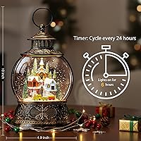 Vista 4 de Linterna de agua de globo de nieve de Navidad con aldea de montaña y escena de tren, funciona con pilas o alimentado por USB, decoración navideña