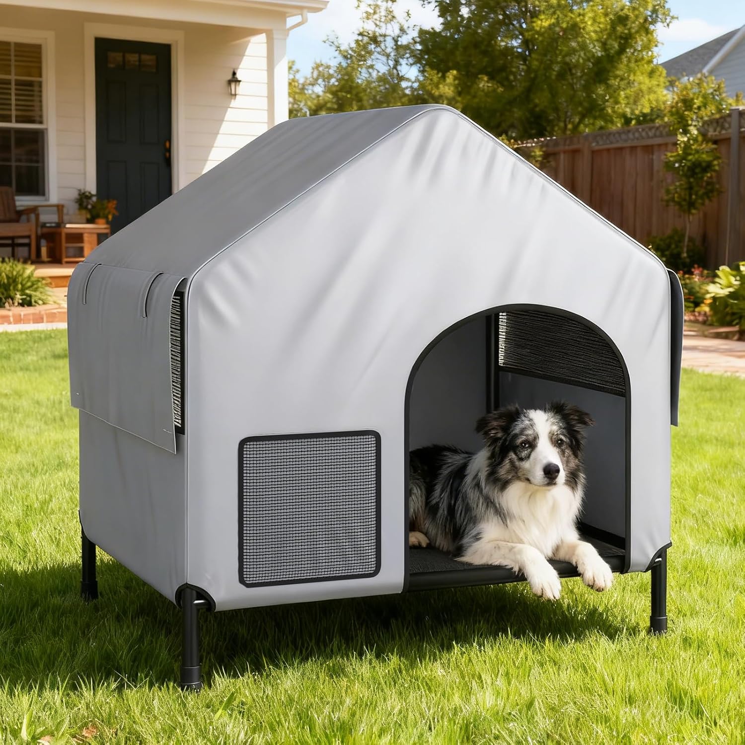 39” Weatherproof Large Dog House with Elevated Bed, Indoor/Outdoor Use 39” Weatherproof Large Dog House with Elevated Bed, Indoor/Outdoor Use