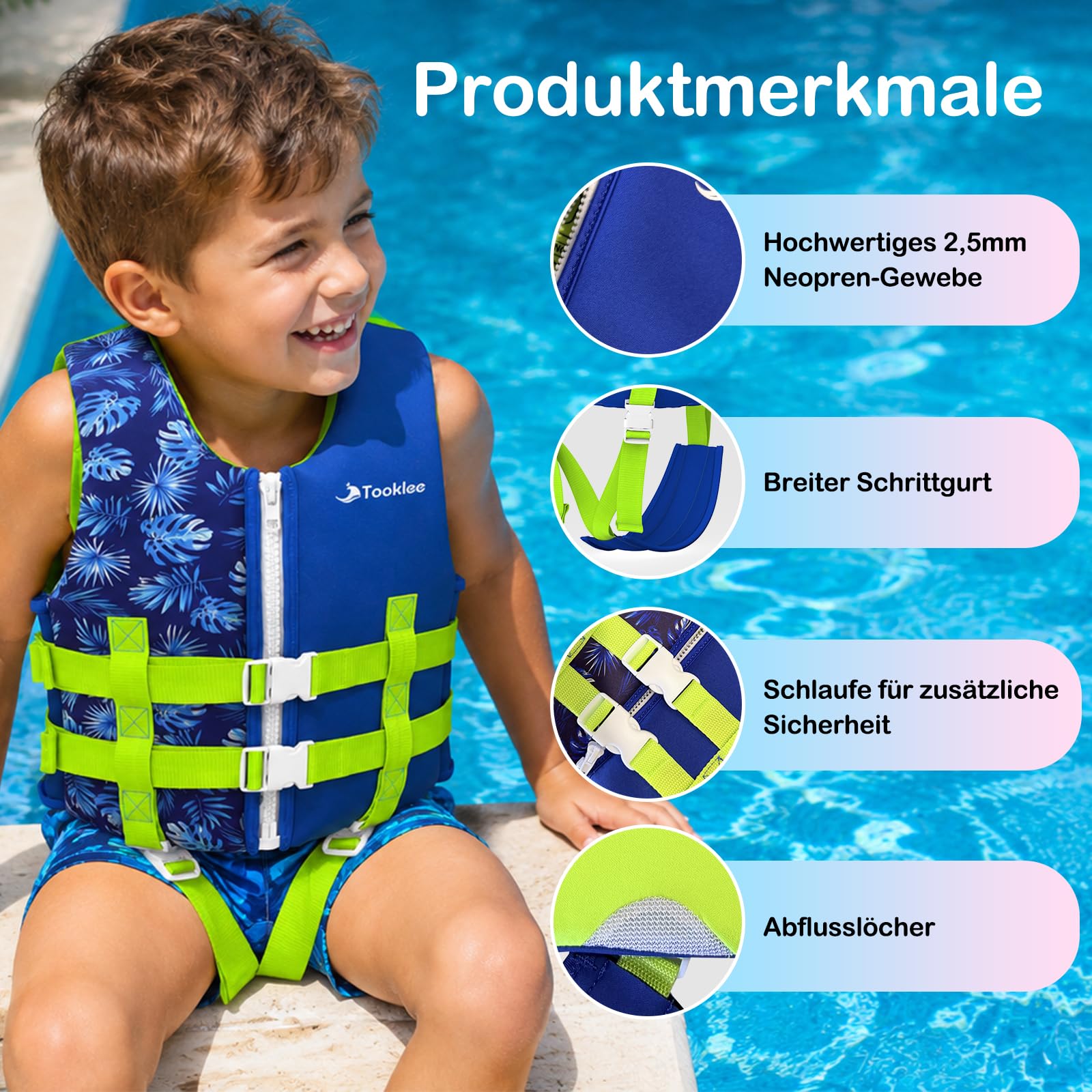 Schwimmweste Kinder TÜV geprüfte, Neopren Schwimmhilfe Kinder mit verstellbare Sicherheitsgurte, Sicher & Komfortabel, Baby schwimmwesten für Jungen & Mädchen beim Schwimmtraining-03A