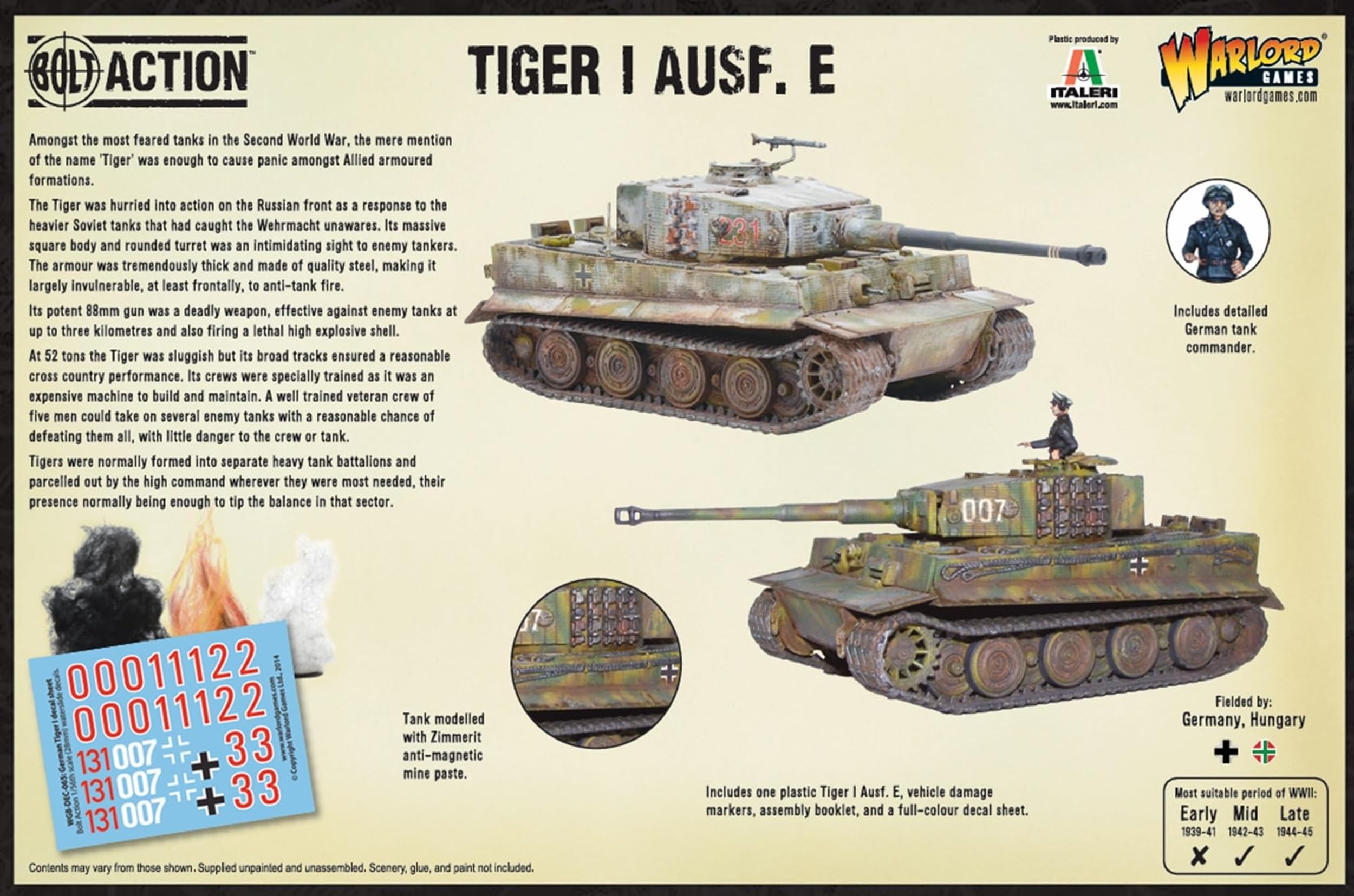 Warlord Games Tiger I Ausf. E, tanque de plástico a escala de 1:56/28 mm para Bolt Action Miniaturas altamente detalladas de la Segunda Guerra Mundial para juegos de guerra de mesa